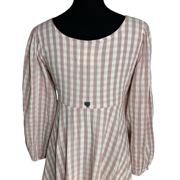 The Burnt Soul‎ Pink Gingham Check Dress Size XS Balloon Sleeves Scoop Neck - Picture 4 of 10